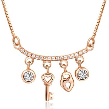 玫瑰金純銀項鍊 鑲鑽吊墜-韓版流行經典浪漫母親節情人節生日禮物女飾品73fy29【獨家進口】【米蘭精品】