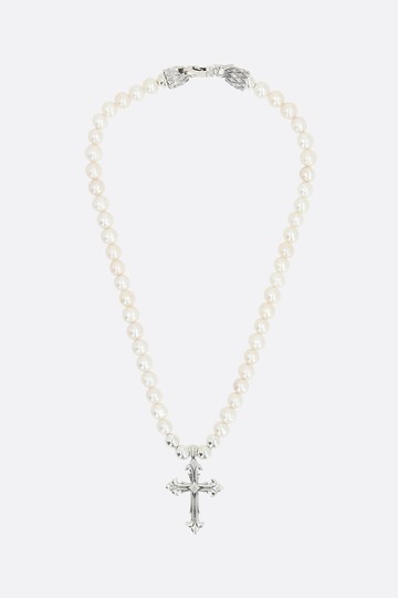EMANUELE BICOCCHI pearl-embellished 925 sterling silver necklace with cross pendant Man