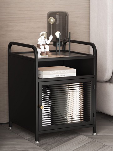 免運附發票 工廠直銷 最低價 北歐長虹玻璃床頭櫃簡約現代臥室收納櫃客廳高端創意鐵藝儲物櫃子 快速發貨PYY9088