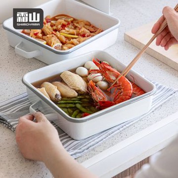 日本霜山 雙耳深型琺瑯保鮮盒/烤盤-2L (可直火加熱)