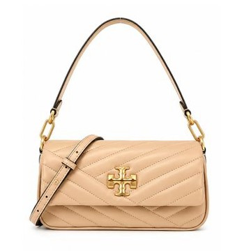TORY BURCH KIRA 雙T字LOGO斜紋衍縫肩/斜兩用包(奶茶)