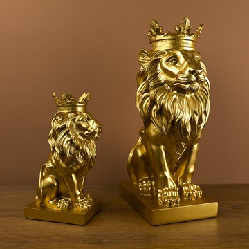 wo+北歐創意皇冠獅子樹脂擺件送禮辦公室客廳桌面電視柜擺放裝飾