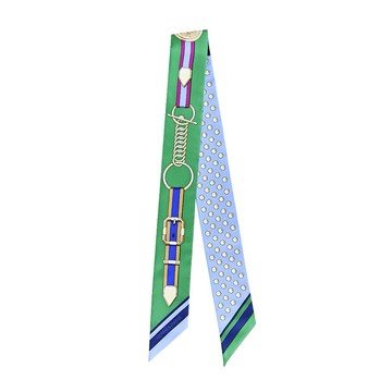 [平輸版]Hermes 愛馬仕 Grand Tralala 釦環&點點Twilly 絲巾(藍X綠)