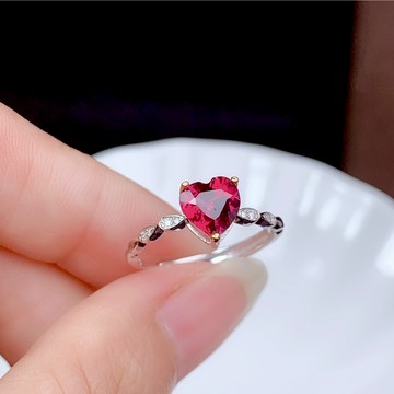 隔日到貨 1克拉 海洋之心 愛心 石榴石 紅寶石 水晶 戒指 可調式戒圍 不退色A249