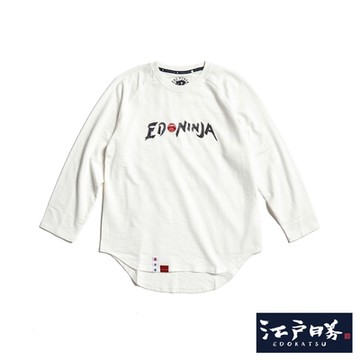 江戶勝 男裝 忍者系列 忍具印花圓擺長袖T恤-米白色