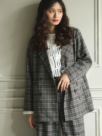 經典雙排扣設計格紋西裝外套(6P34L0Y0300) - Green Parks