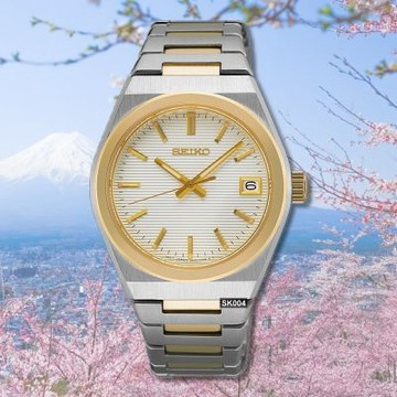 SEIKO 精工 CS系列/Lady簡約條紋白面34㎜半金色精鋼款 SK004(SUR578P1/6N42-00N0KS)