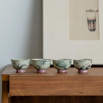 復古釉純手繪品茗杯陶瓷主人杯單個家用茶杯創意高足花瓣杯