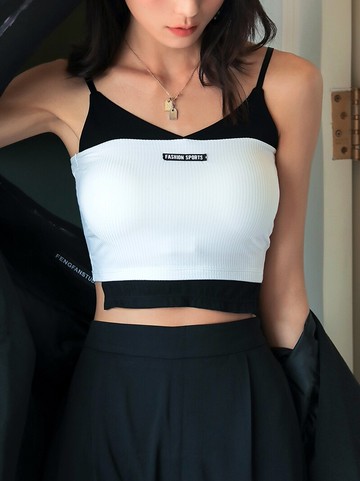 v領撞色假兩件背心女夏季新款內搭拼接小吊帶薄款外穿上衣ins