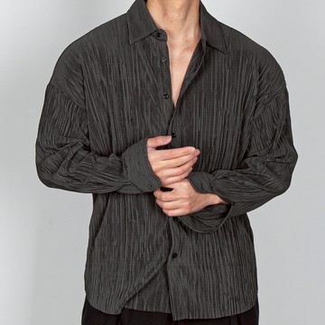 正韓Overfit 奢華感百褶坑條長袖襯衫 3色 YUPPIE 預購商品 0527
