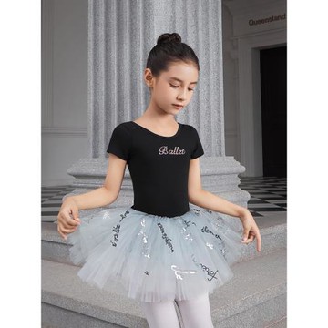 偲珂莉女童純棉短袖舞蹈服練功服黑色芭蕾裙公主tutu裙演出服1901