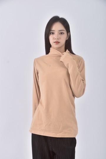 (S) 高領杏色長袖上衣