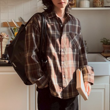 【Metanoia】🇰🇷韓製 翻領格紋長袖襯衫