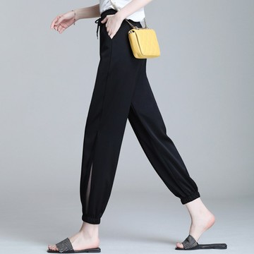 中年媽媽哈倫褲子女夏季薄款休閑冰絲燈籠束腳運動寬松垂感九分褲