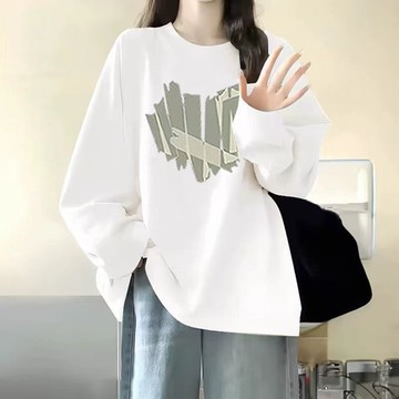 愛依依 長袖T卹 印花上衣 保暖 S-2XL 新款正肩寬鬆設計感小早期秋季穿搭上衣-11764.