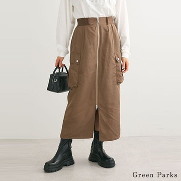 Green Parks  正面雙拉鍊軍裝風格下開衩工字裙