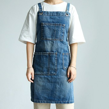 美式圍裙牛仔時尚定制logo家用廚房咖啡奶茶店美甲美發畫畫工作服