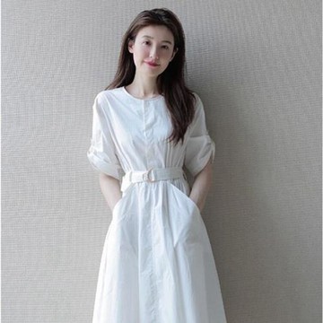 法式氣質女神長款連衣裙夏季初戀白色森系襯衫收腰連衣裙子仙女裙