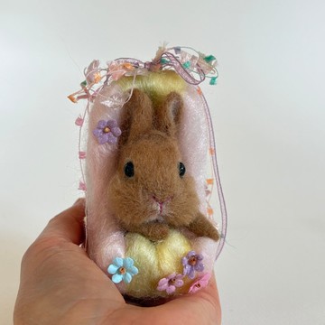 橙色迷你兔 - 粉彩蛋中復活節兔子 (羊毛氈) 復活節小兔子