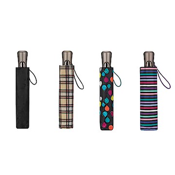 (展示福利品)Totes 三折自動開收傘2件組-點點+條紋