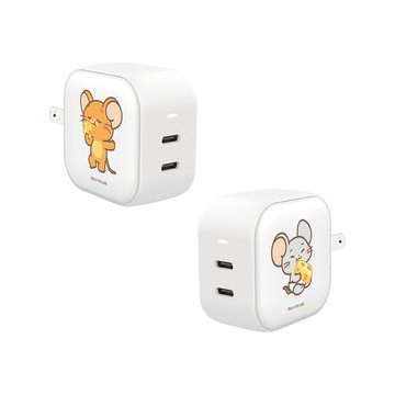 【正版授權】湯姆貓與傑利鼠GOKKO-起司友情GaN 45W Type-C雙孔充電頭