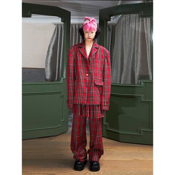 Oink oink蘇格蘭紳士套裝 闊肩西裝&不對稱裙褲 華麗感戲劇性