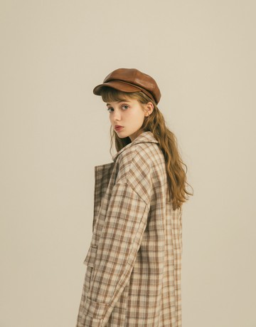 夾心餅乾格紋毛呢大衣外套-PAZZO