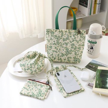 抹茶春日套裝 日韓系小碎花棉布手拎包女手機包收納包鑰匙包