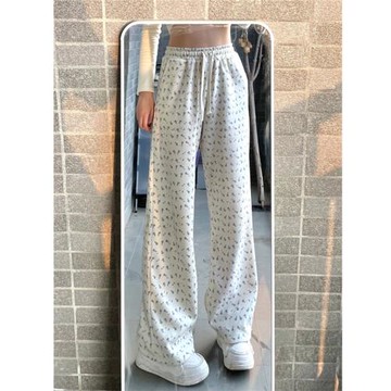 175高個子加長180碎花褲子女春夏高腰寬松直筒闊腿休閑垂感拖地褲