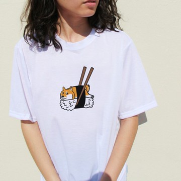 【快速出貨】壽司柴犬 男女短袖T恤 白色 狗 shibe dog 毛小孩 班服 團體服 社團 活動 潮T