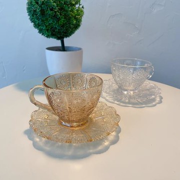 北歐ins網紅復古浮雕玻璃杯咖啡杯碟套裝家用精致下午茶杯拿鐵杯