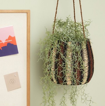 【Hübsch Taiwan】-511504 直紋吊掛式紙籐編織收納籃 置物籃 吊籃