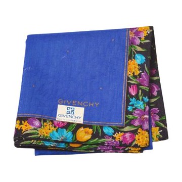 GIVENCHY 優雅浮水印紋法式優雅繁花滾邊字母LOGO帕領巾(宝藍系/49CM)