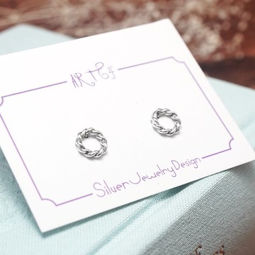 甜甜圈麻花耳環 銀色 925純銀耳環