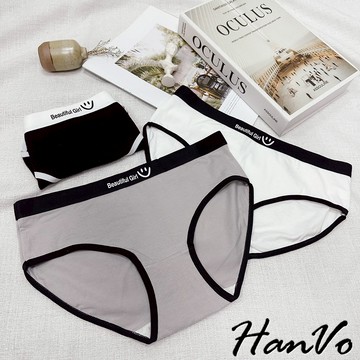【HanVo】天天出貨 黑白灰簡約字母運動風內褲 舒適柔軟親膚棉質內褲 中腰 女內褲 透氣內褲  內褲 A11-5719