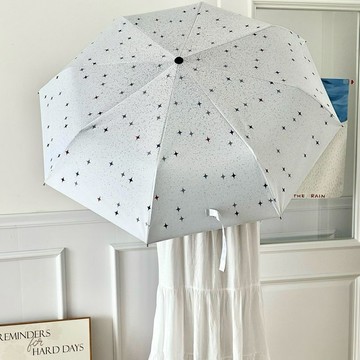 星星圖案全自動晴雨傘黑膠雨傘晴雨兩用女摺疊防曬防紫外線遮陽傘