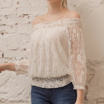 葉片蕾絲百搭兩穿上衣    白
