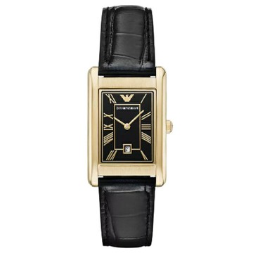 EMPORIO ARMANI 亞曼尼 AR11666 復古方形日期手錶 黑面 皮革錶帶  25mm｜樂天全館特惠中★指定刷卡回饋10%