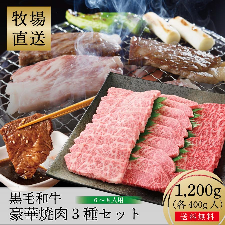 [敷島ファーム] 牧場直営 黒毛和牛 豪華 焼肉 3種セット 1,200g (上バラ 400g・ミスジ 400g・モモ 400g)