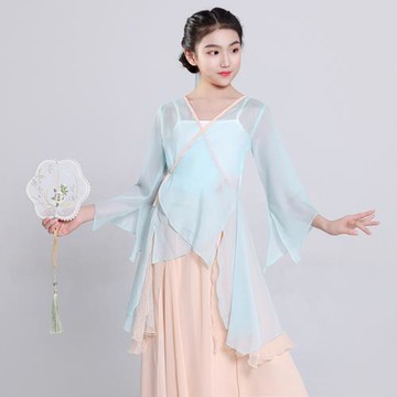 兒童古典舞演出服紗衣飄逸雪紡舞蹈服民族風練功服中國舞扇子古風