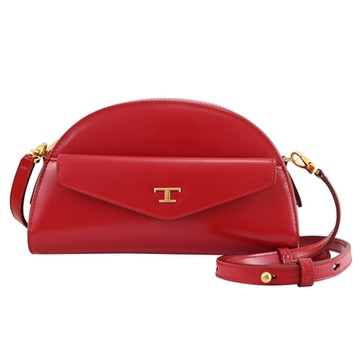 TOD’S 金屬T字LOGO半圓拉鍊斜背包(紅)