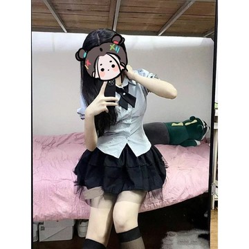 雨菲|免運 JK制服 JK套裝 短裙 百褶裙 水手服 夏季新款jk制服女學院風修身收腰上衣泡泡短袖襯衣半身蓬蓬短裙子