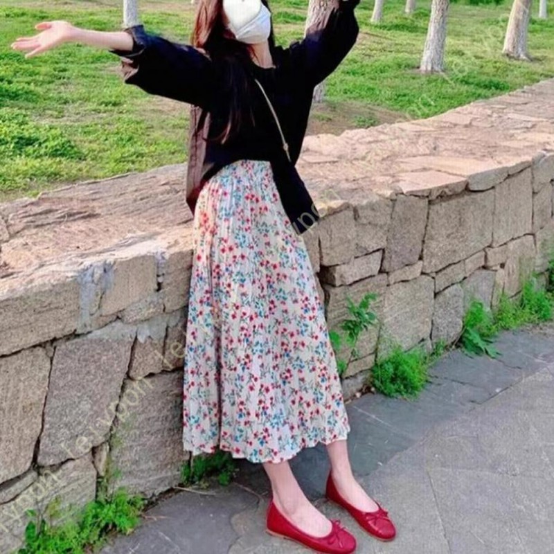 コムコム　花柄ギャザースカート 花柄ギャザースカート レディース 春夏 ロングスカート 花柄