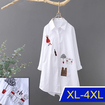 [韓國K.W.]刺繡精緻奢華復古襯衫上衣(防曬/長袖襯衫/長袖上衣/薄外套)