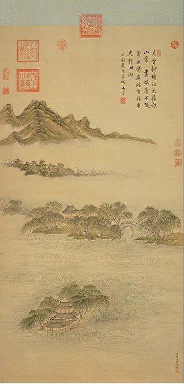 仿古畫 復制 絹本 畫心 清 董邦達 西湖-蘇堤春曉 60-124厘米