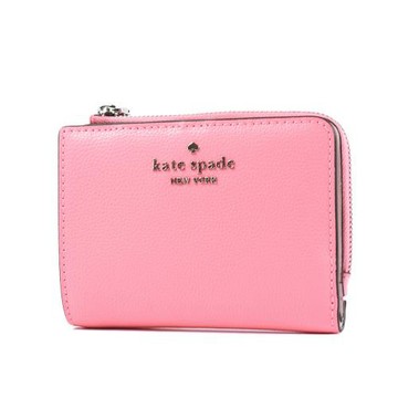 KATE SPADE 鵝卵石紋L型拉鍊釦式短夾-葡萄柚粉