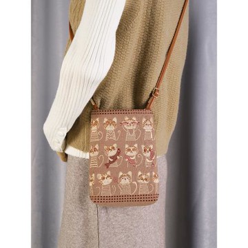 貓咪手機包休閑刺繡原創插畫女斜挎袋迷你小包高級感女式散步包包