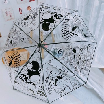 蠟筆小新雨傘 透明蠟筆小新雨傘三折傘全自動網紅直柄傘可愛折疊兒童成人動漫女