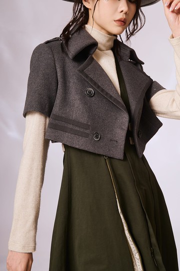 毛呢短外套 - 灰