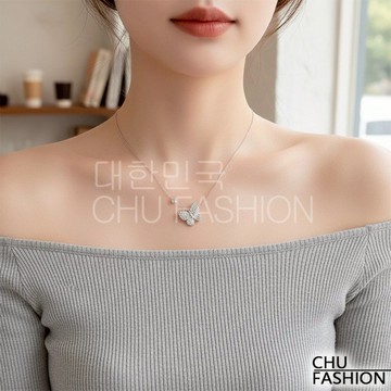 【CHU】韓國直輸 鑽蝶垂墜造型項鍊 韓系高雅閃耀款